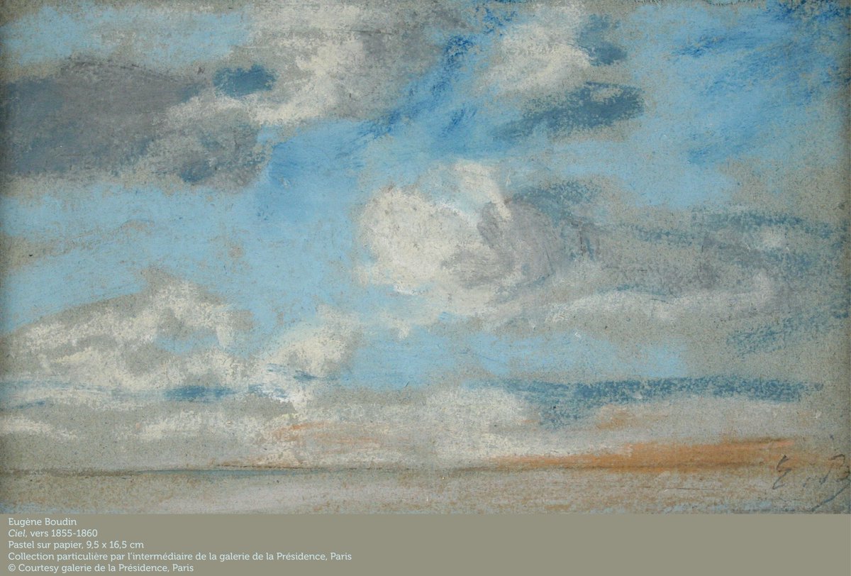 #ExpoImpressionnismeMer | « J’aime les nuages… les nuages qui passent… là-bas… là-bas… les merveilleux nuages ! ». Charles Baudelaire, extrait de 'L'Étranger' dans 'Le Spleen de Paris', 1869. Et vous, que vous inspire ce ciel parsemé de nuages représenté par Eugène Boudin ?