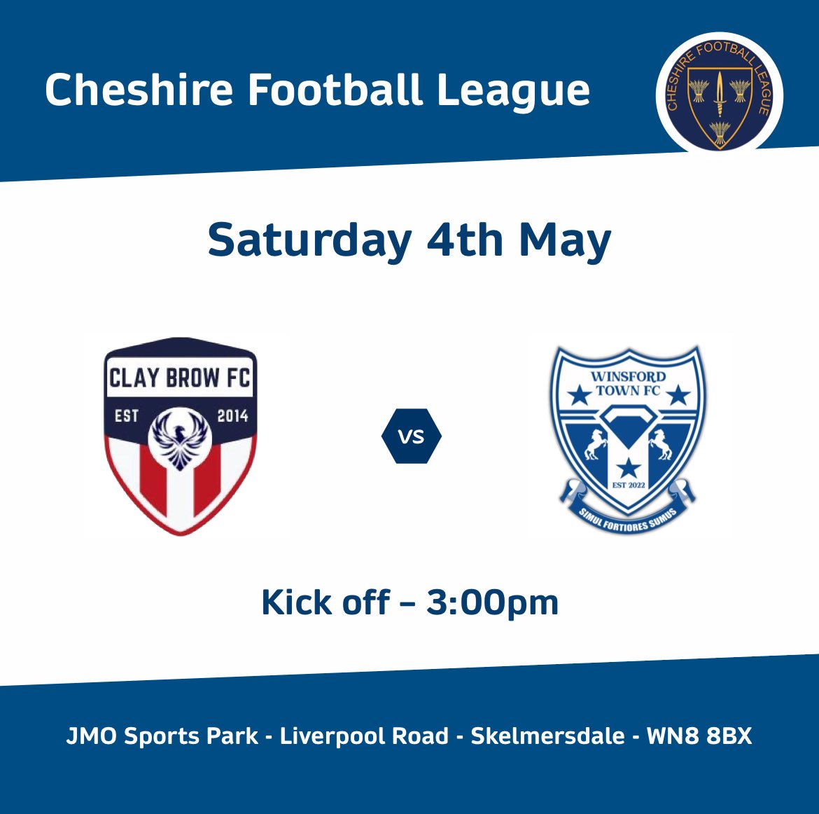 Massive game at <a href="/jmosportspark/">JMO Sports Park</a> tomorrow as we host Winsford Town, 15:00 kick off. 

With no Liverpool or Everton on, get yourself down and support your local club. 

Should be a great game. 

Up the Brow 😎⚽️
