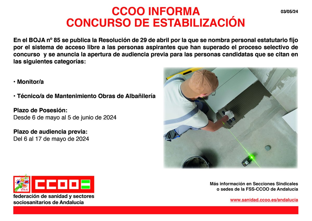 📌 CCOO Informa - OPE Estabilización 📑 Publicado nombramiento de personal estatutario fijo en diferentes categorías 🗓 Se abren plazos de audiencia previa y de posesión #CCOOTuSolución