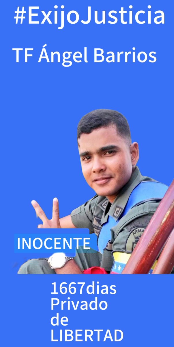 #JusticiaYLibertad 
Para Mí Hijo 
TF Ángel Barrios 
DETENIDO el
#19Octubre2019
Por una Supuesta Denuncia ANÓNIMA.

Torturado CRUEL e INHUMANAMENTE 

POR CUMPLÍR Su
DEBER DENUNCIAR SUSTRACCIÓN
CONTRABANDO Y
TRÁFICO DE COMBUSTIBLE 
POR PARTE DE CMTES DE LA ARMADA
@vladimirpadrino