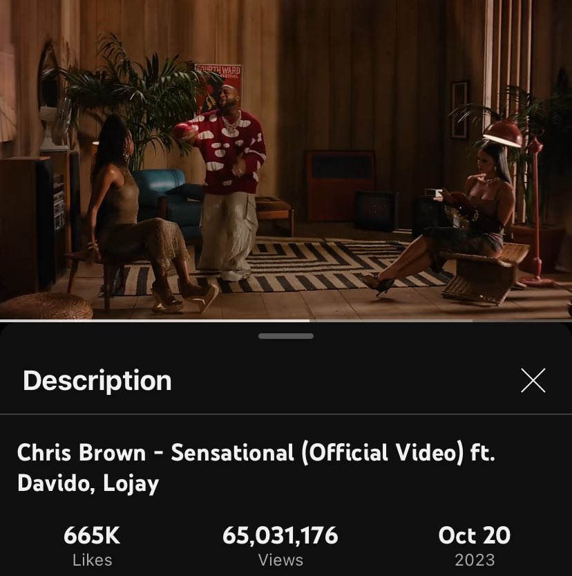 Chris brown x Davido x lojay sensational surpass 65m views on YouTube 🔥