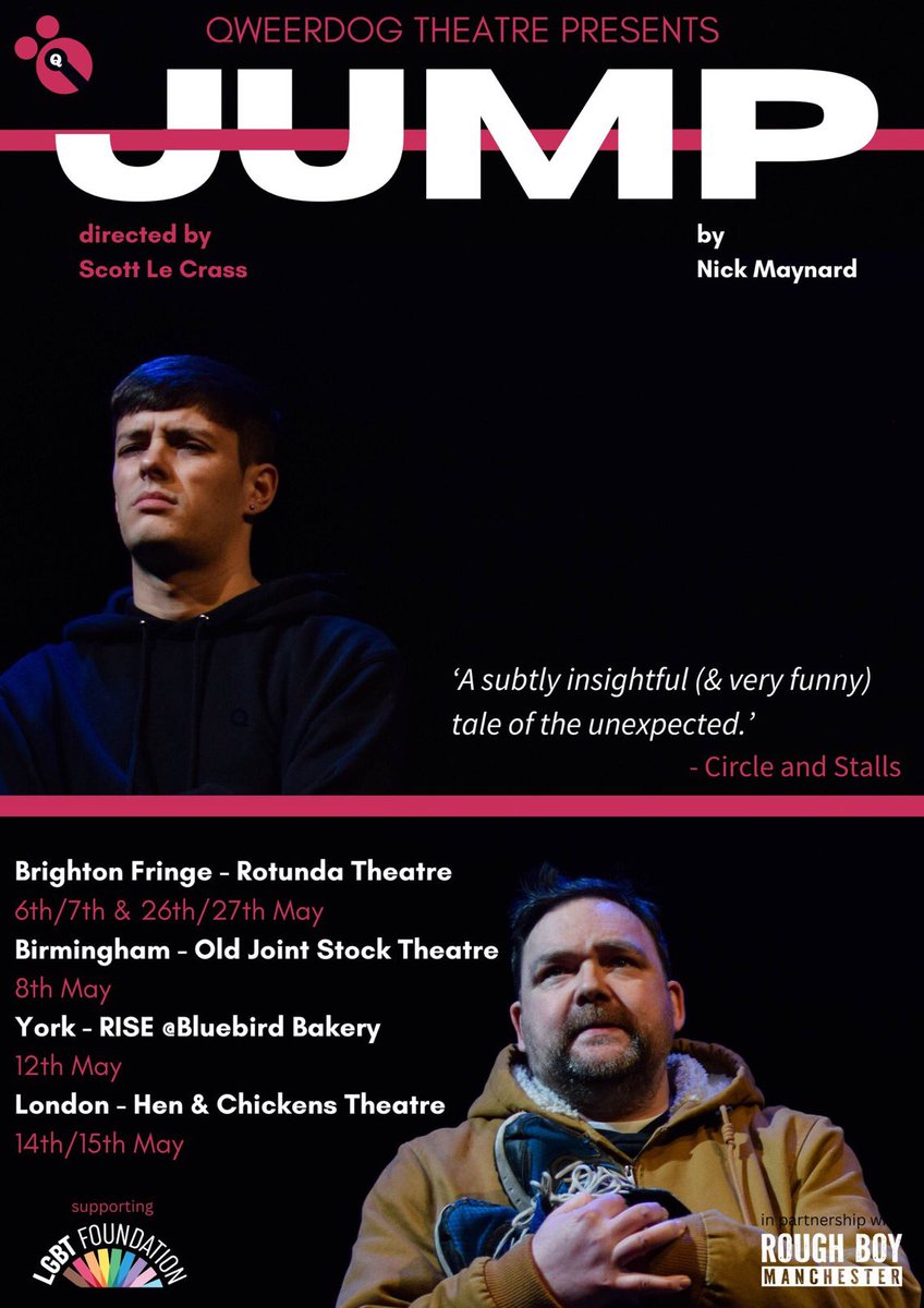 Brighton Folk, come see Jump by @NickMaynardUK on Monday or Tuesday next week @brightonfringe / @RotundaDome with @qweerdog @Stewart_D_C @AidenKane99 - It’s only an hour and only a tenner 🙌🏼🙌🏼 rotundatheatre.com/brightonfringe…