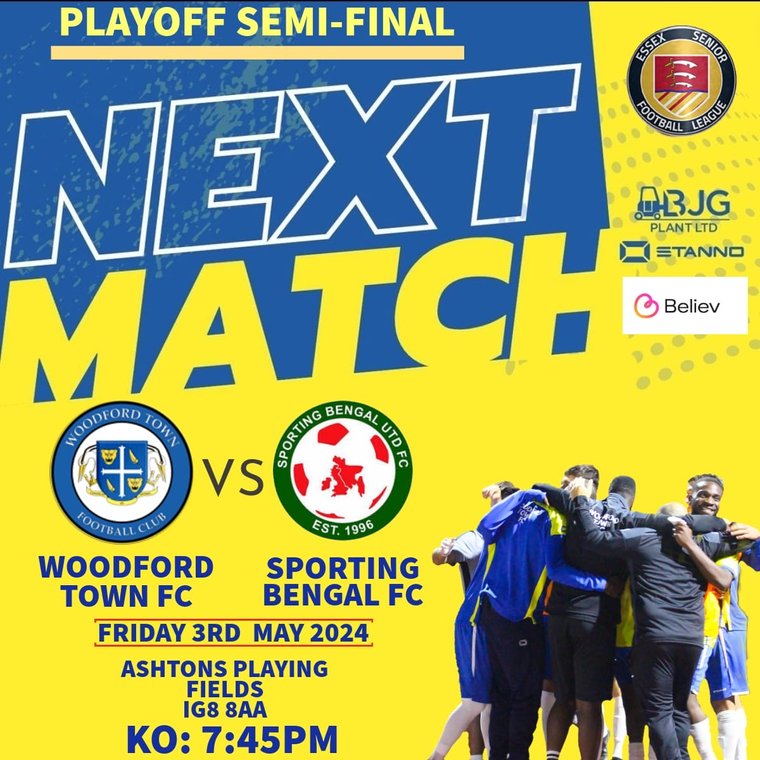 ESL Play-Off Semi Final: Woodford Town v Sporting Bengal : KO 7:45pm Hearings have been heard and our opponents confirmed : the Play-Off semi finals are finally here! Come along and support your local team as we push for promotion. #COYWOODS @EssexSenior woodfordtownfc.com/news/esl-play-…