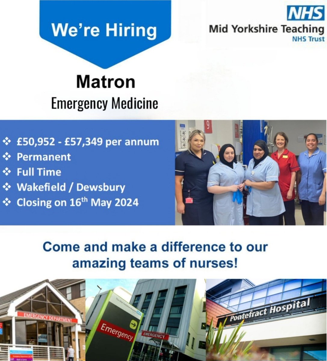 An exciting opportunity has arisen to join our dedicated senior nursing team @myttacd @MidYorkshireNHS with a focus on Emergency Care Services. For more information and to apply click the link below 👇 jobs.nhs.uk/candidate/joba… #NHS #EDTeam #nurserecruitment #MYTeam #Recruiting
