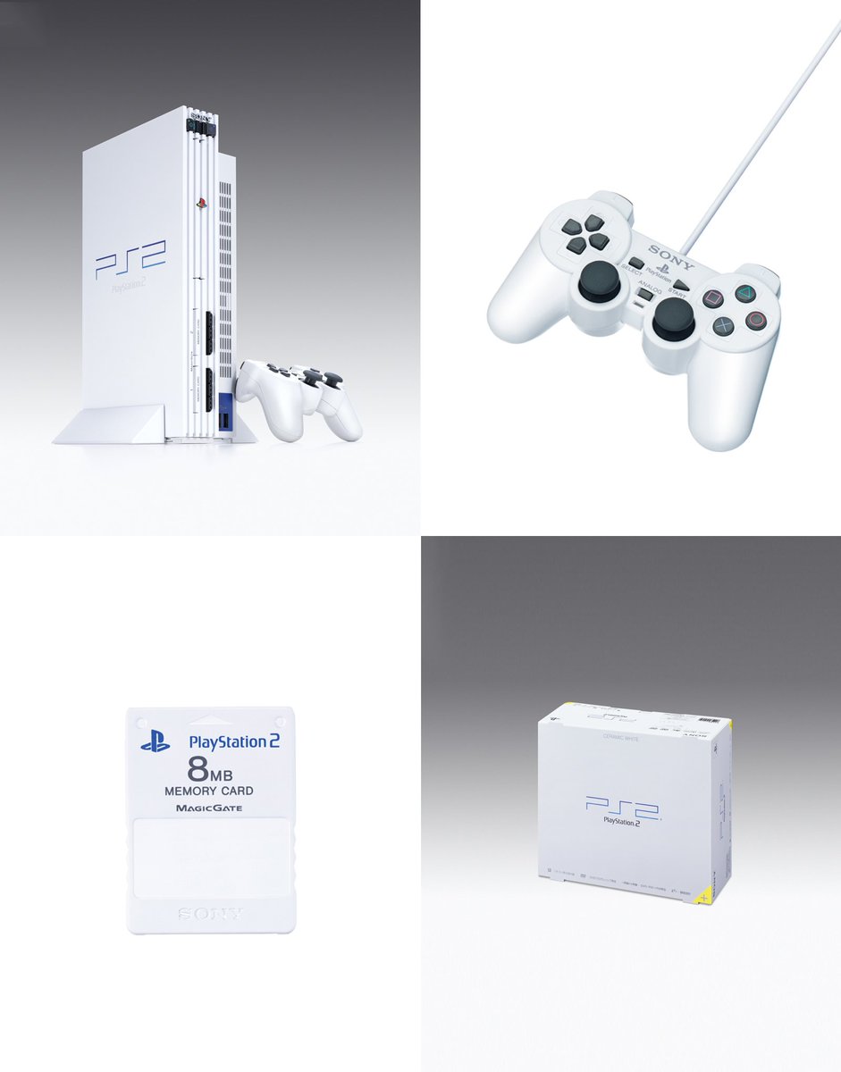 The Ceramic White edition of the PS2, initially bundled with Gran Turismo 4 Prologue, was released in December 2003. Its standalone release in March 2004 was a re-issue, meeting ongoing demand from fans for this unique color variant.