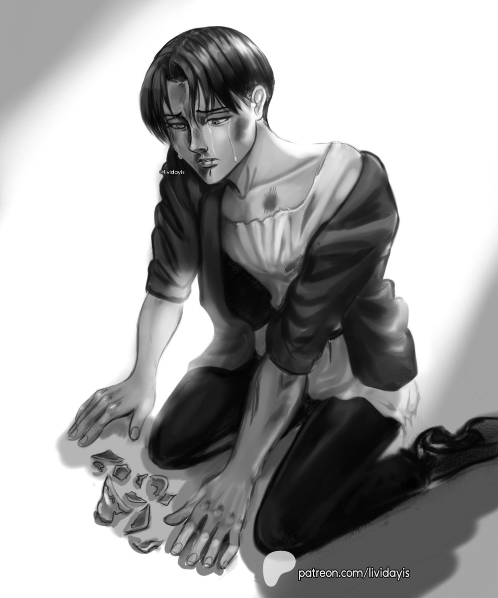 I can only think of Levi looking at his mother's broken mug for hours, thinking about her, the power that had awakened in him and Kenny's abandonment.

I can't get over my Levi so broken, so alone.

#LeviBadBoy #Levibadboyfanart #leviackerman #リヴァイ #Levi