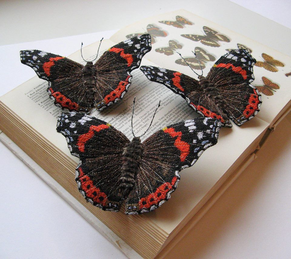 Hand stitched & freehand machine embroidered butterflies by Lisa Toppin of Agnes & Cora #womensart