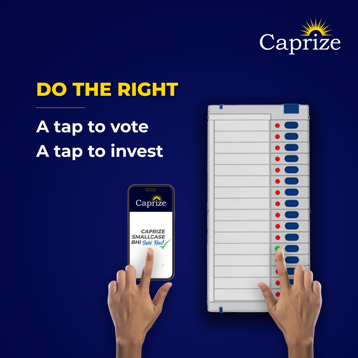 Empower your future
Voting shapes our nation's destiny and wise investing secures yours. Vote and invest for a brighter tomorrow.
Do the right, kyuki Caprize smallcase bhi sahi hai!

#Vote #Election #India #Caprizesmallcasebhisahihai #smallcase #Caprize