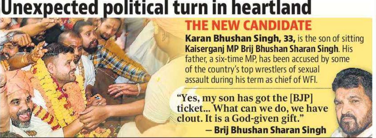 'What can we do, we have clout. It's a God-given gift' says #BrijBhushanSharanSingh Thinking today of the brave women wrestlers whose struggle to expose sexual harassment by this man has been ignored by a party that talks about #NariShakti Shameful.