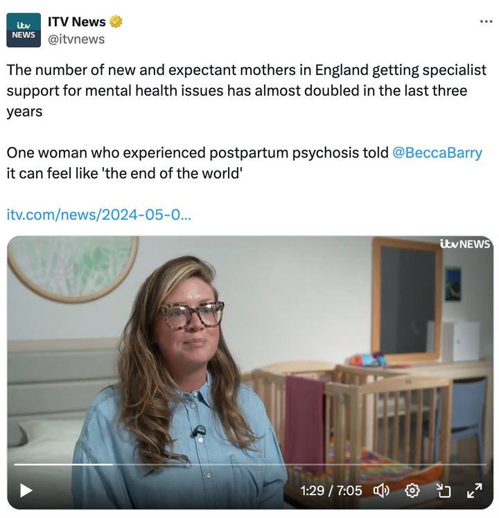 💜 A huge thank you to Eli, APP Peer Support Worker, for sharing your postpartum psychosis experience and helping to raise awareness on @ITVNews.

Watch back here: ow.ly/ZRap50RvlxU 
#MaternalMentalHealthAwarenessWeek #MaternalMHMatters #PPPAwarenessDay @PMHPUK @MMHAlliance
