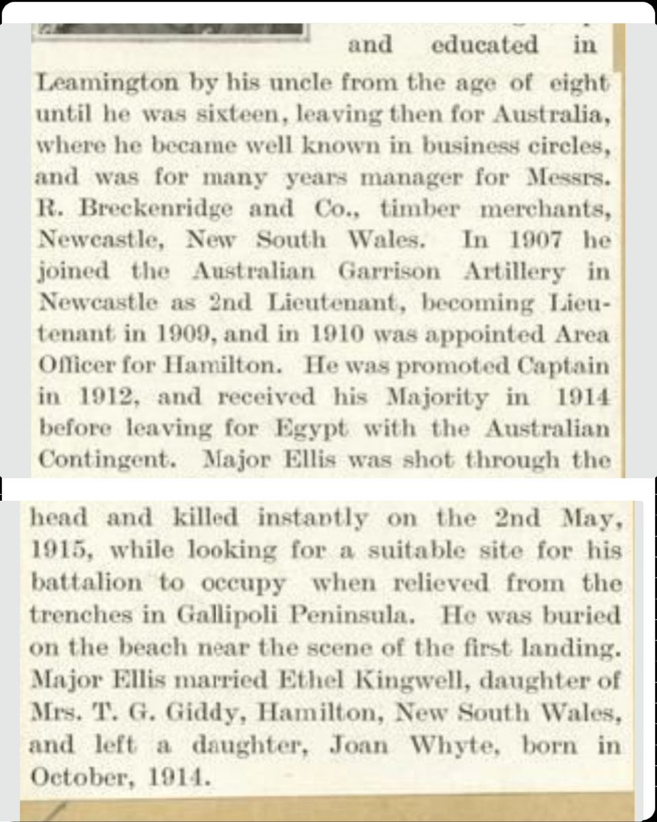 Remembering Major Walter Whyte Ellis 🇬🇧🇦🇺

2nd in Command, 13th Battalion (New South Wales), Australian Infantry, Australian Imperial Force.

Death: 3 May 1915, Gallipoli, Dardanelles.

#lestweforget #remembrance #britishhistory #firstworldwar #australianarmy #gallipoli…