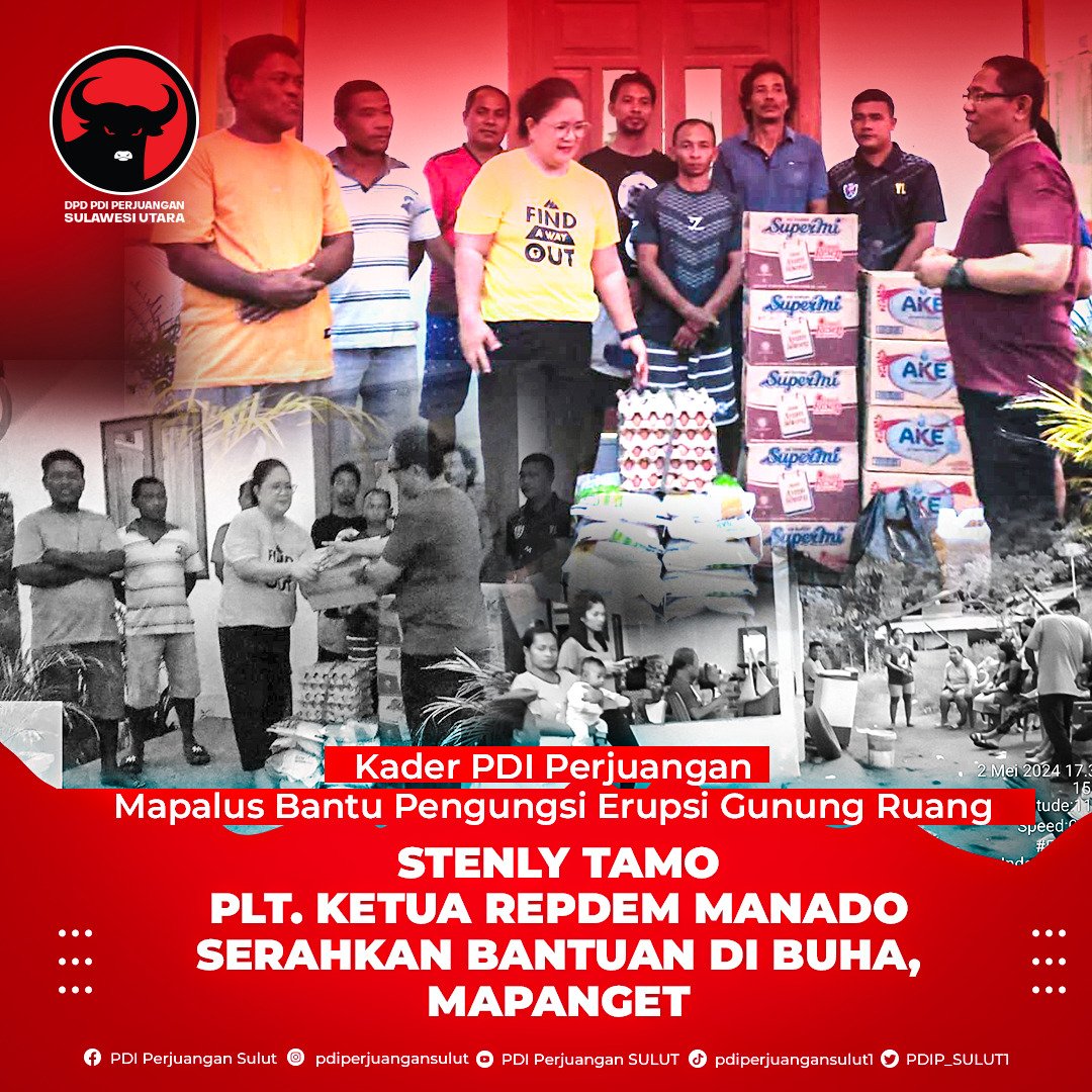 PDIP_SULUT1's tweet photo. Berbagai aktivitas mapalus dilakukan kader-kader PDI Perjuangan untuk membantu para pengungsi Erupsi Gunung Ruang, Tagulandang.

Hari ini, Jumat (3/5) Stenly Tamo Plt. Ketua DPC Repdem Manado menyerahkan bantuan di Kelurahan Buha, Mapanget Manado

#PDIPerjuangan
#M3nangkanRakyat https://t.co/r8LN4py7Gg