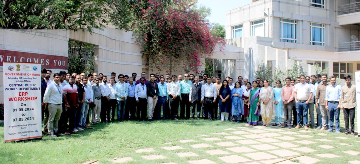 3 days workshop on #ERP implementation organised at Pune from May 01 to 03, 2024 which was attended by Shri Hitesh Kejriwal, SE Pune and over 120 #CPWD officers and contractors.