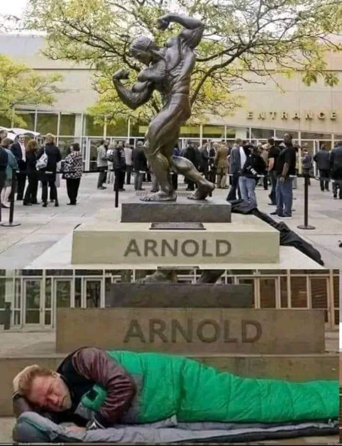 يتقربون لمنصبك لا ل قيمتك هي مؤلمة ولكنها حقيقة وهذه قصة حقيقية، وما هو لك سيمضي معك ولكن ما تركته من اثر هو الذي سيبقى !

وجسّد ذلك عندما قام الممثل الشهير ( أرنولد شوارزينجر ) بنشر صورة له وهو نائم في الشارع تحت تمثاله الشهير المصنوع من البرونز، وكتب بحزن "كيف تغيرت الأوقات!"