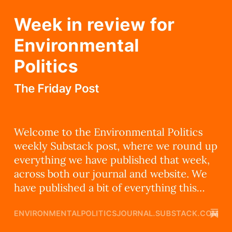 Week in review for Environmental Politics: A new issue A research article A book review A guest post Read and subscribe for free! open.substack.com/pub/environmen…