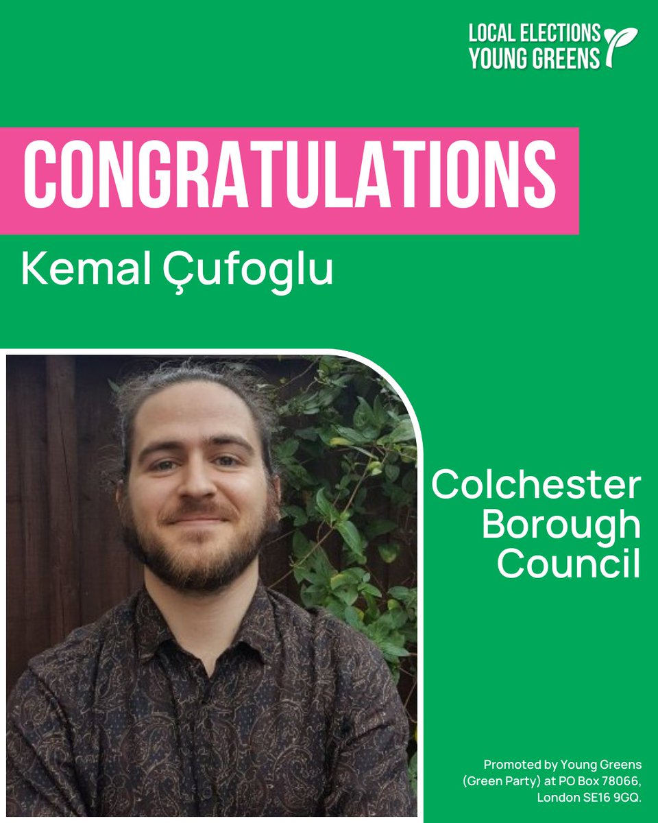 🥳 Congratulations @kcufoglu on being elected in Colchester! 💚 Our first new Young Green Councillor of the 2024 local elections! #GetGreensElected