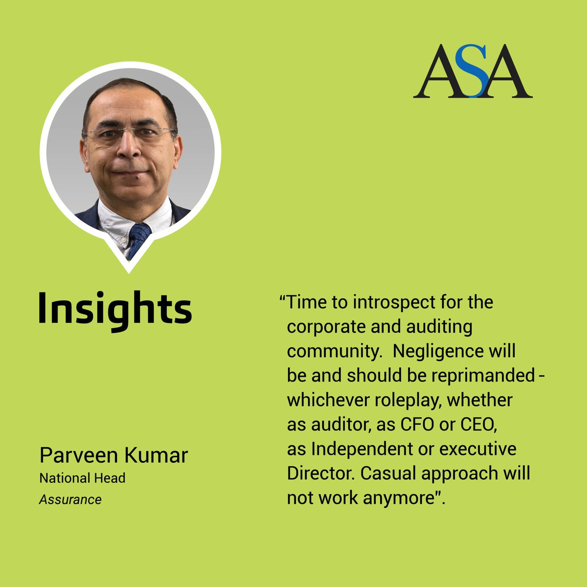 Bakertilly_ASA's tweet photo. Parveen Kumar, National Head - Assurance, ASA emphasizes the significance of NFRA's actions in upholding auditing standards. Accountability remains paramount for fostering investor confidence &amp; financial integrity.

#AuditingStandards #FinancialIntegrity #NFRA #InvestorConfidence https://t.co/q4w3TS0NRH