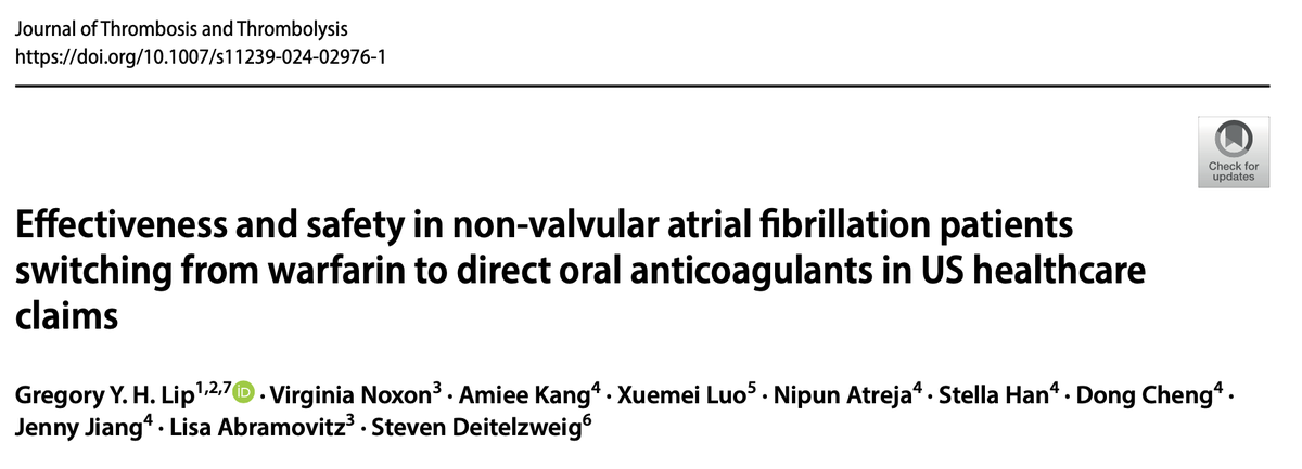 Effectiveness and safety in non-valvular atrial fibrillation #Afib patients switching from warfarin to direct oral anticoagulants #DOAC in US healthcare claims @LHCHFT @LJMU_Health @LivHPartners @TARGET_horizon @affirmo_eu @ARISTOTELES_HE tinyurl.com/2wn2v4py