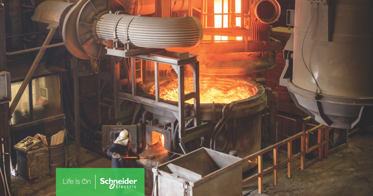 Durch die #Elektrifizierung der Stahlproduktion über Elektrolichtbogenöfen (EAF) & direkt-reduzierte Eisenverfahren (DRI) lassen sich die CO₂-Emissionen in der #Stahlindustrie deutlich reduzieren. Mehr im Blog 👉 spr.ly/6011jEleS Schneider Electric #GreenSteel