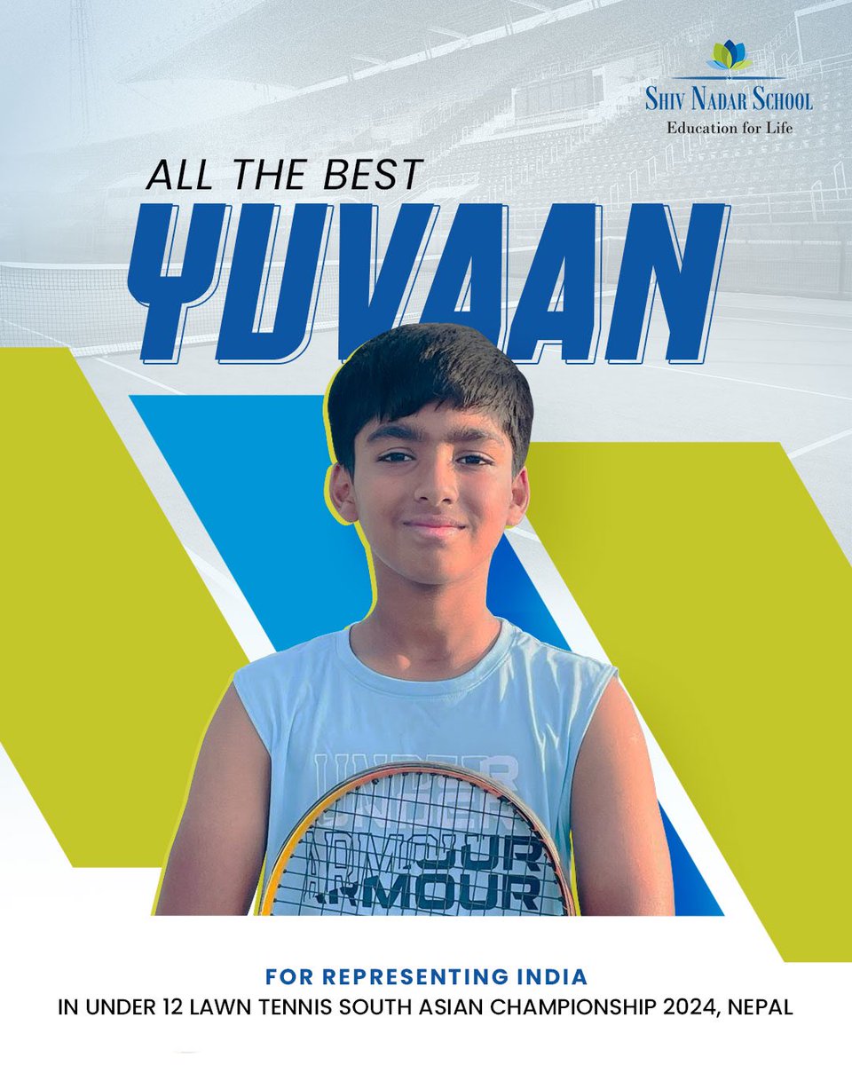 Serve up your best game & make the country proud, Yuvaan!

We are thrilled to announce that our Champ, Yuvaan Garg, from #ShivNadarSchool Noida will be representing India in the Lawn #Tennis South Asia Under-12 Championship in Nepal.

#Indianplayer #TeamIndia #SportsIndia