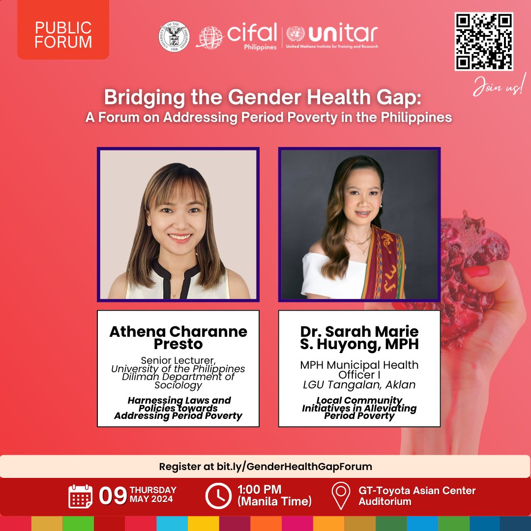 🗣 Meet our Expert Speakers for the “Bridging the Gender Health Gap: A Forum on Addressing Period Poverty in the Philippines'! 🗓 9 May 2024 (Thursday) ⏰ 1:00 PM (Manila time) 📍 GT-Toyota Asian Center Auditorium 🔗 bit.ly/GenderHealthGa…