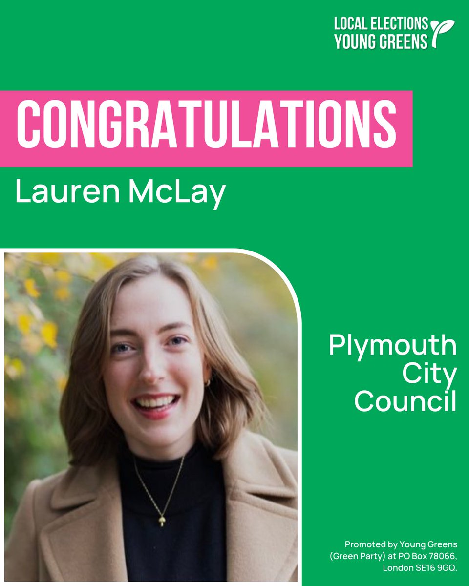 🥳 Congratulations to Lauran McLay on being re-elected in Plymouth! 💚 Lauren is the first Green Councillor to be re-elected in Plymouth! #GetGreensElected