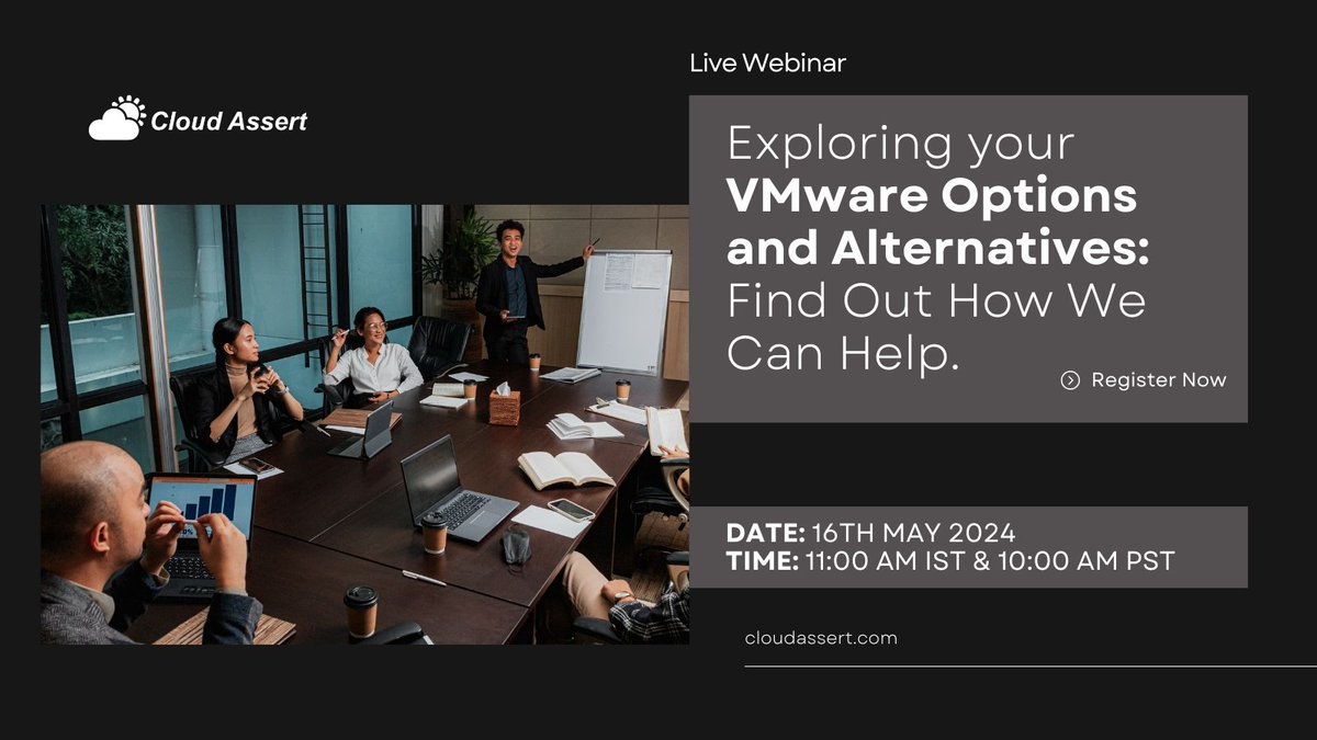 CloudAssert's tweet image. Searching for VMware alternatives post-Broadcom&apos;s acquisition? Join our webinar featuring VMware Options and Alternatives.

Secure your seat: buff.ly/43WyOrs

Speakers - @daniel_apps &amp;amp; @_AravindS

#VMwareAlternatives #BroadcomAcquisition #Webinar #CloudAssert #Hybr