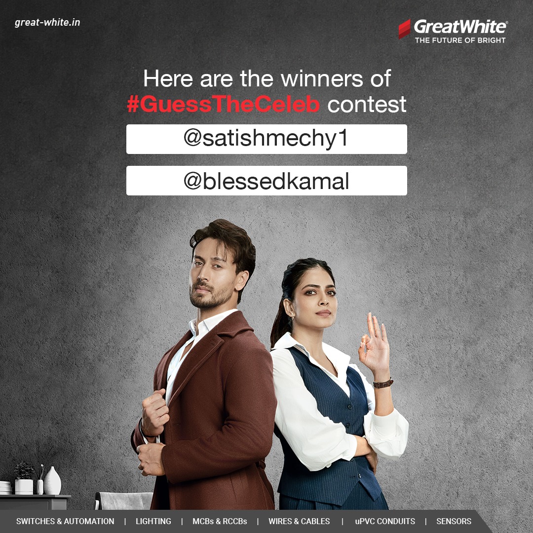 Drumroll please…📷​
A big congrats to @sathishmechy1 and @blessedkamal
Your guesses were spot-on (or should we say, star-struck?)​
​
DM us to claim your prize and keep an eye out for more fun contests from GreatWhite! 📷​
​
#CaptainGreat #GreatWhiteElectricals #GoForGreat