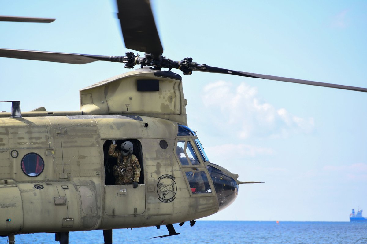 Today's #FlightFriday post has a different twist to it. After arriving on the vessel 'Green Ocean,' which carried more than 900 pieces of military equipment in support of #DefenderEurope 24, at the port of Kalundborg, Denmark, @USArmy aircraft flew to their forward positions.