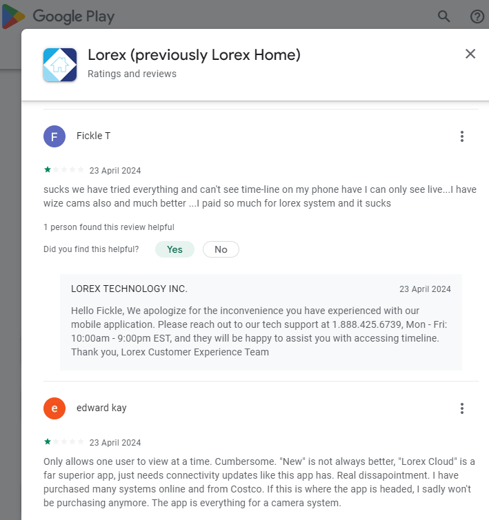 👎2024-Worst-Product-LorexTechnolorey/Skywatch/Republic-of-China (fromGooglePlay){2}=> Synora Hatch- January 22, 2024- new version of the app is horrible. with the tilt zoom option...e update....works fine. FIX THE APP [QE]=>Fix? Please being smart to shop in 2024![QE-ALTM-74881]