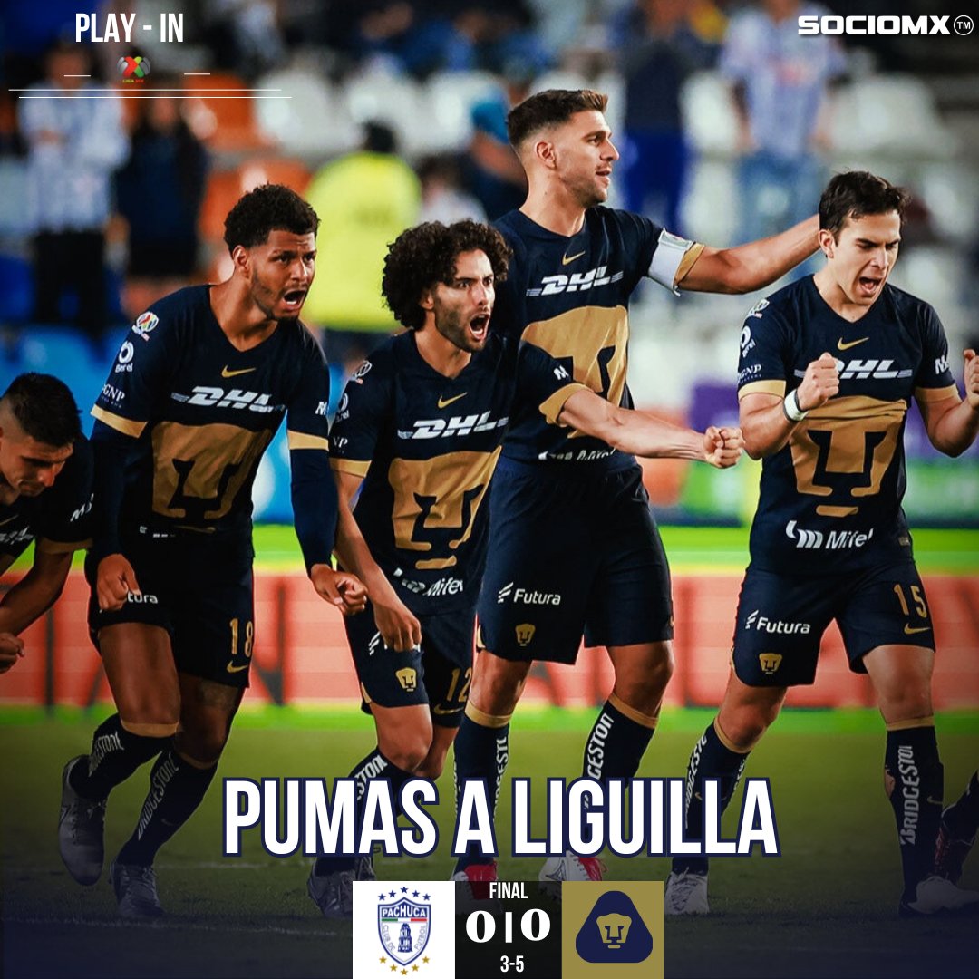 ¡PUMAS CLASIFICADO! En tanda de penales @PumasMX logró su boleto a la liguilla del fútbol mexicano. Los Universitarios enfrentarán a Cruz Azul en cuartos de final 🐭🆚🐾 #PlayIn #Pachuca #Pumas #sociomx