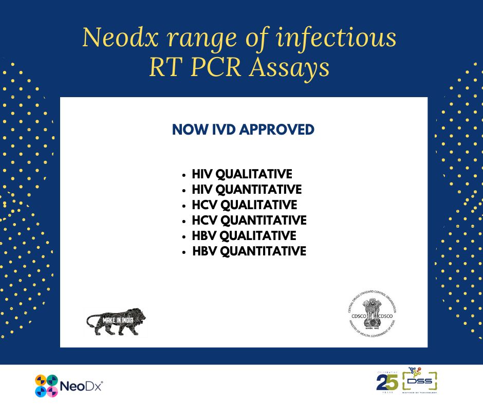 DSSImagetech's tweet image. NeoDx Biotech Labs Pvt. Ltd.&apos;s extended  IVD  RT PCR menu now is CDSCO-approved for infectious disease asssays with the same benefits of reliability, usability, accessibility and affordability. 

Enquire now @enquiry@dssimage.com 

#dss #dssimage #inspiredbytechnology #rtpcr