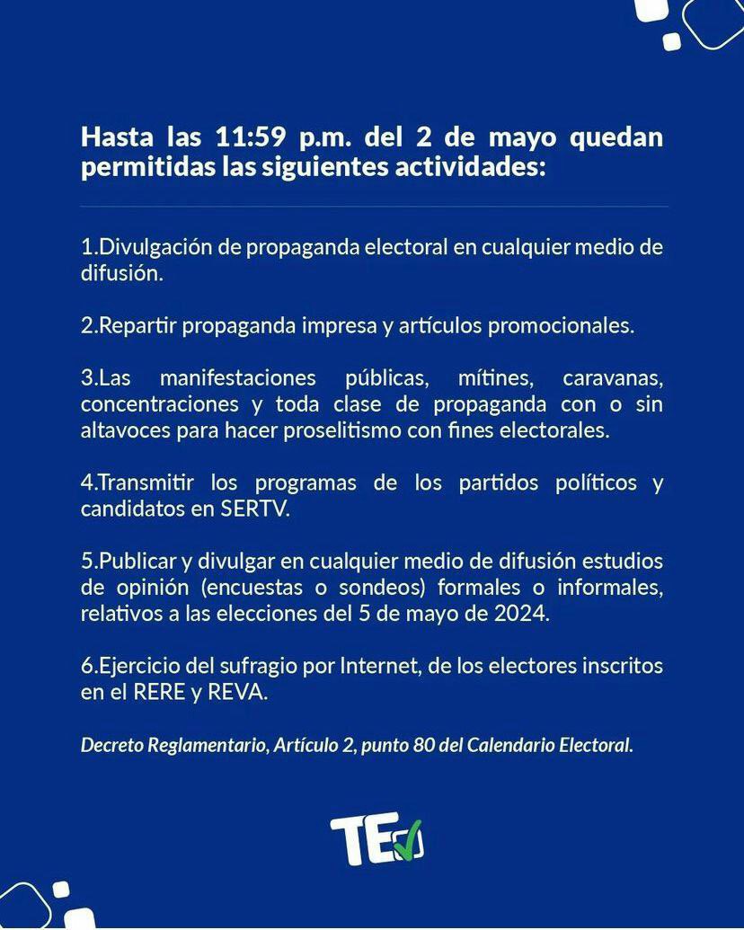 Art 265 Código Electoral dispone que la propaganda debe estar removida al final de periodo de campaña por el candidato 11:59pm 2may24 En caso de incumplimiento y si se trata de propaganda fija se hará sanción y remoción. No incluye microperforados o anuncios en propiedad privada