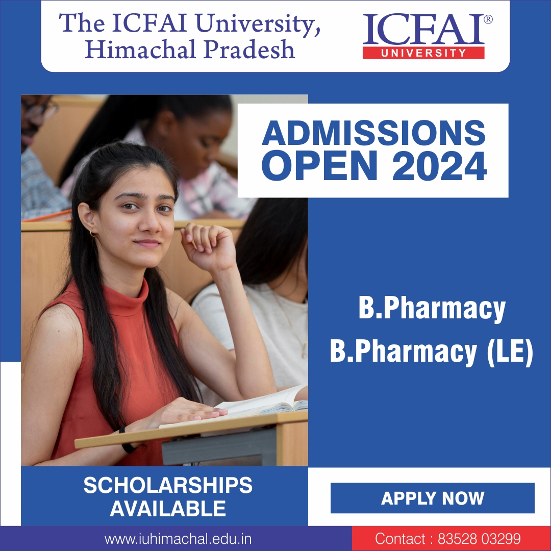 🎓 Exciting News Alert!
🎉 Admissions are now OPEN for B.Pharmacy and B.Pharmacy (LE) at The ICFAI University Himachal Pradesh!
🌐 iuhimachal.edu.in/Admissions/202…
📞 Contact : 83528 03299
✅ Scholarships Available
#AdmissionsOpen #BPharmacy #ICFAIUniversityHP