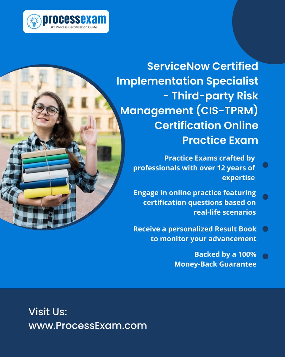 🚀 Elevate Your IT Career with ServiceNow CIS-TPRM Certification!
Our comprehensive CIS-TPRM Practice Tests are here to ensure you’re fully prepared.

processexam.com/servicenow/ser…

#ServiceNow #ThirdpartyRiskManagement #CISTPRM #GRCThirdPartyRiskManagement #RiskManagement