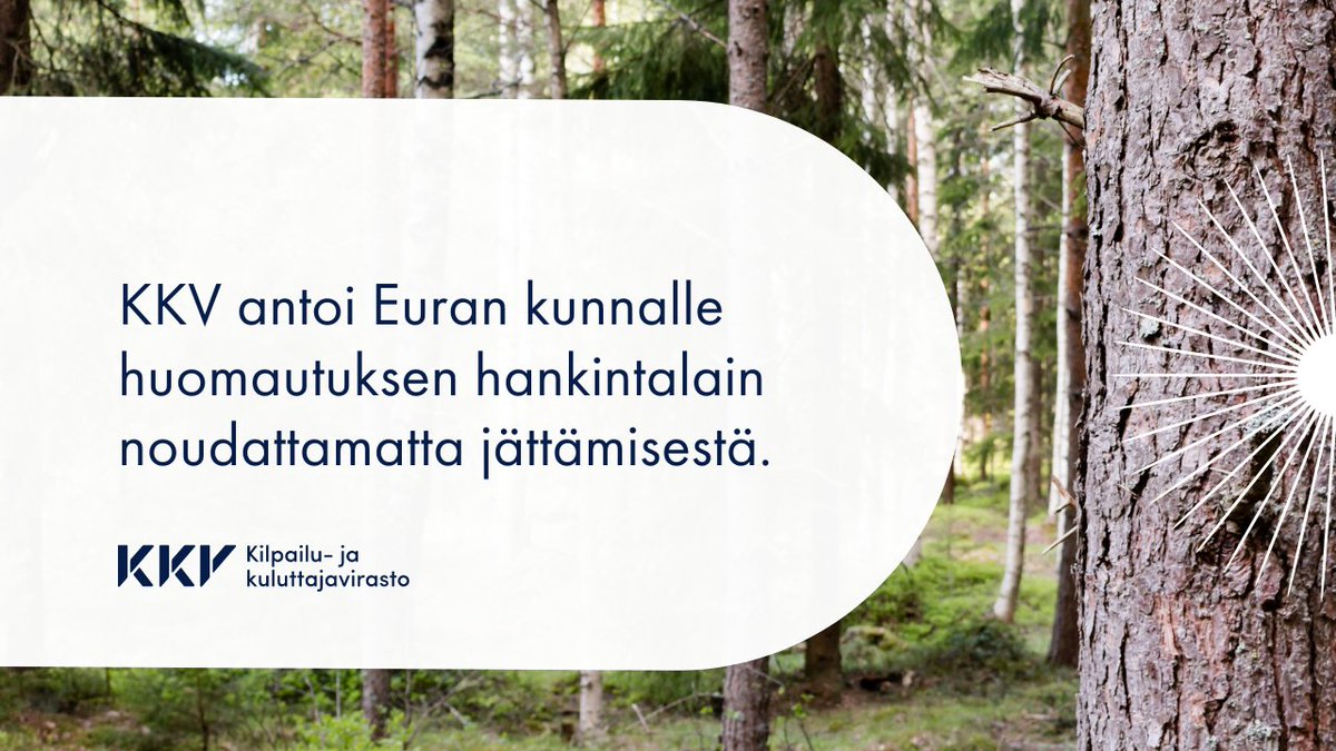 KKV antoi Euran kunnalle huomautuksen hankintalain noudattamatta jättämisestä. Kunta hankki metsänhoitoyhdistykseltä metsänhoidon palveluita ilman lainmukaista suorahankintaperustetta.  

Lue lisää:  
🔗kkv.fi/ajankohtaista/… 

#JulkisetHankinnat | #Hankintalaki