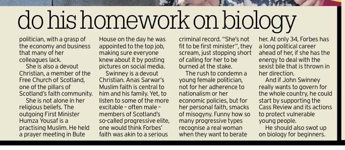 John Swinney’s refusal to answer the question ‘is a transwoman a woman?’ suggests he needs some basic biology lessons. Me in the @Daily_Record