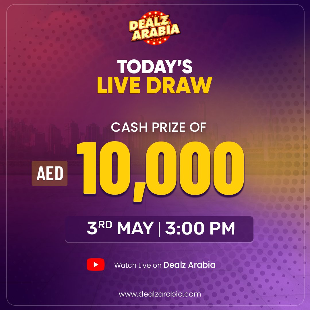 Buy a Product, Embrace Fate, and conquer Luck.
Buy & Win Amazing Prizes 📷

Watch Live: youtube.com/watch?v=UhJRzV…
Install our app now: ARABIAN PLUS

#DealzArabia #ArabianPlus #Dubai #UAE #bigannouncement #ShopAndWin #luckydraw #CashPrizes #Dubai #BuyAndWin