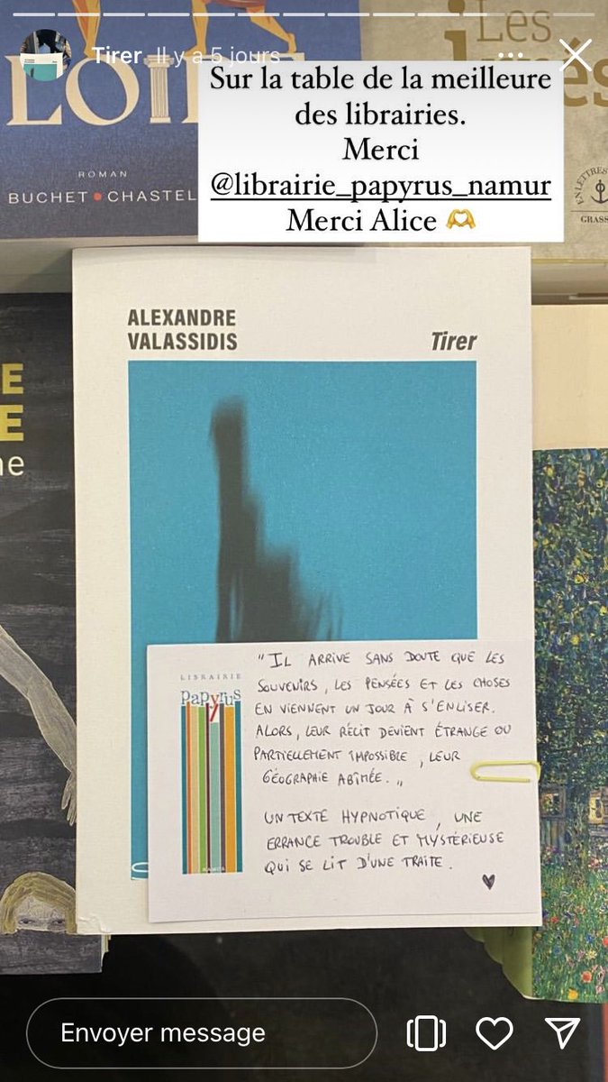 Ed_Scribes's tweet image. 📚 Paroles de libraires 📚

Aujourd’hui, coup de cœur de la librairie Papyrus de Namur à propos de Tirer, le deuxième roman d’Alexandre Valassidis, en librairie depuis la semaine dernière 🔫 

Merci beaucoup à la librairie Papyrus ! 🙏