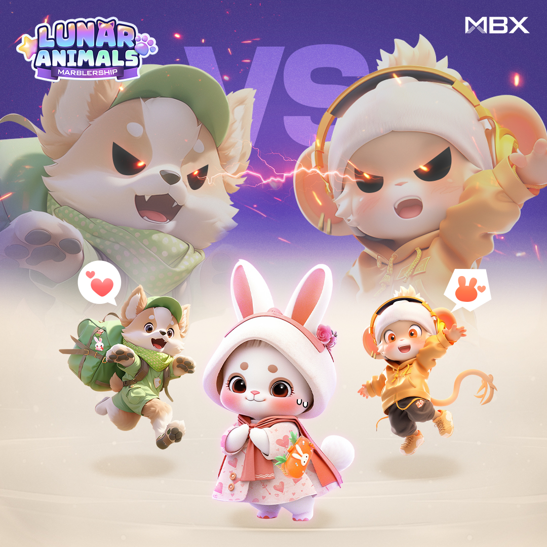 Did you know a love triangle exists between these three?! Who will emerge victorious in winning Rabbit’s love💕? 🔔 Round 1: 🐶 🆚 🐵 #LunarAnimals #NFT #MARBLEX #Blockchain
