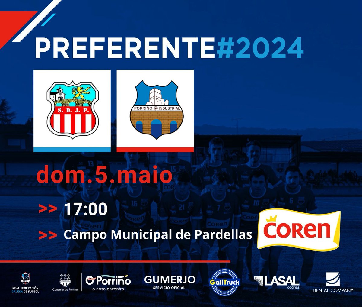 🏆 PREFERENTE 🏆

Esta fin de semana viaxamos preto da casa.
Desprazámonos ata Ponteareas para seguir sumando
puntos.

📅 Domingo 5 de maio.
🆚 <a href="/juvenil_sd/">❤️ SD Juvenil Ponteareas 🤍</a>
⏰ 17:00
🏟️ Campo Municipal de Pardellas

VAMOS PORRIÑO! ⚽💪🏼

#porriñoindustrialfc #preferentesur #futgal