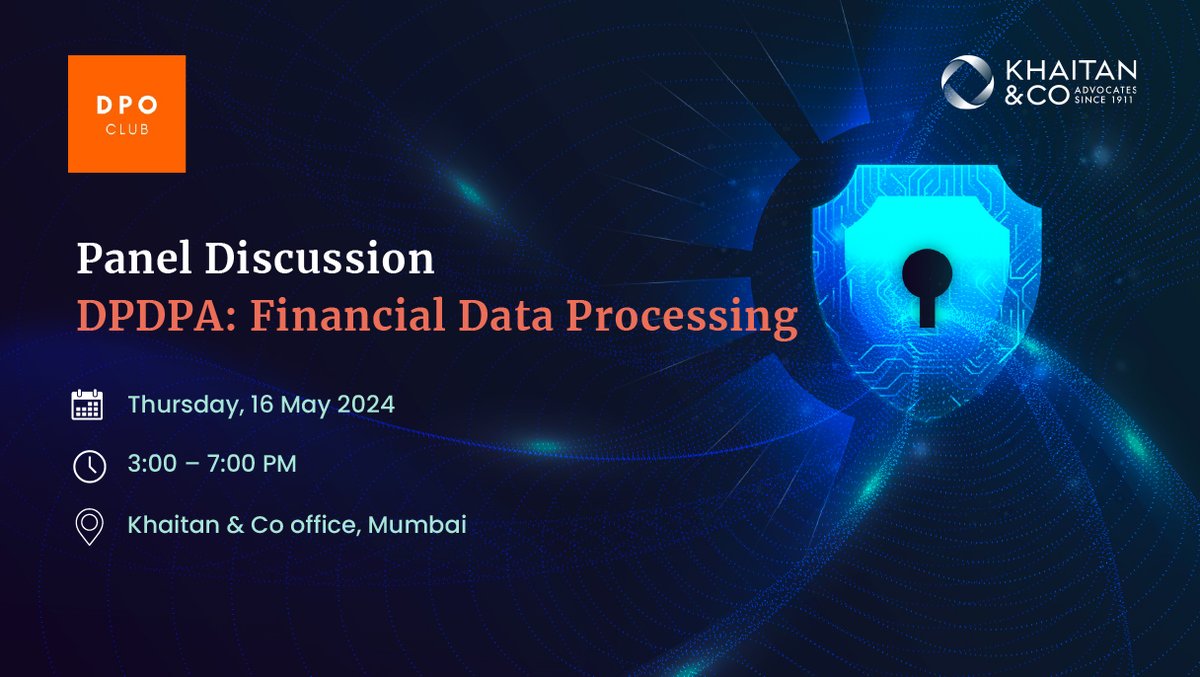 Join #KhaitanCo and DPO Club for an insightful discussion on the latest trends and best practices in, as well as the interplay between #DataPrivacy, #CyberSecurity, #AIGovernance and #FinancialRegulation.

RSVP here: lnkd.in/gmh62V95

#DPDPA2023
