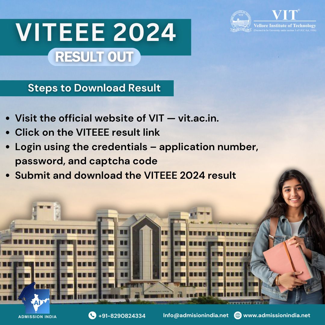 VITEEE 2024 Result📝
.
.
.
VIT has announced the VITEEE result today.🏫
.
.
Check Result Here:- vit.ac.in./

#viteee2024result #viteee2024 #viteee #vitvellore #viteeeresult #viteeestudents #vitannouncement #entranceexamresult #collegeadmission #admissionindia