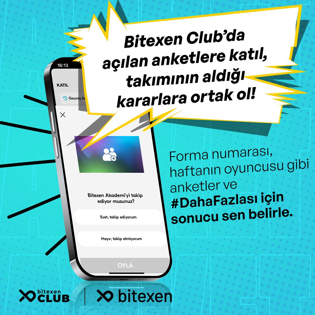 Bitexen Club’ı Takip Et, Anketlere Katıl, Kararları Sen Belirle! 📣 GÖREV: Gönderiyi Paylaş, Hesapları Takip et, 100 Puanı Kazan ! 👊💙 X hesabını Bitexen hesabınla eşleştir, @bitexencom ve @bitexenclub hesaplarını takip et, bu gönderiyi paylaş (repost et), 100 puanı kap !