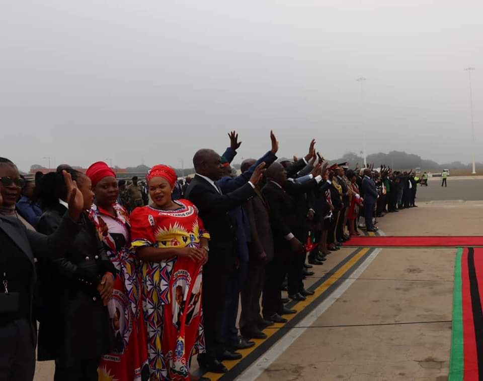 Malawian government ministers and top officials wave off the plane carrying President Lazarus Chakwera who left the country yesterday to attend the US-Africa Business Summit in Dallas, Texas.
