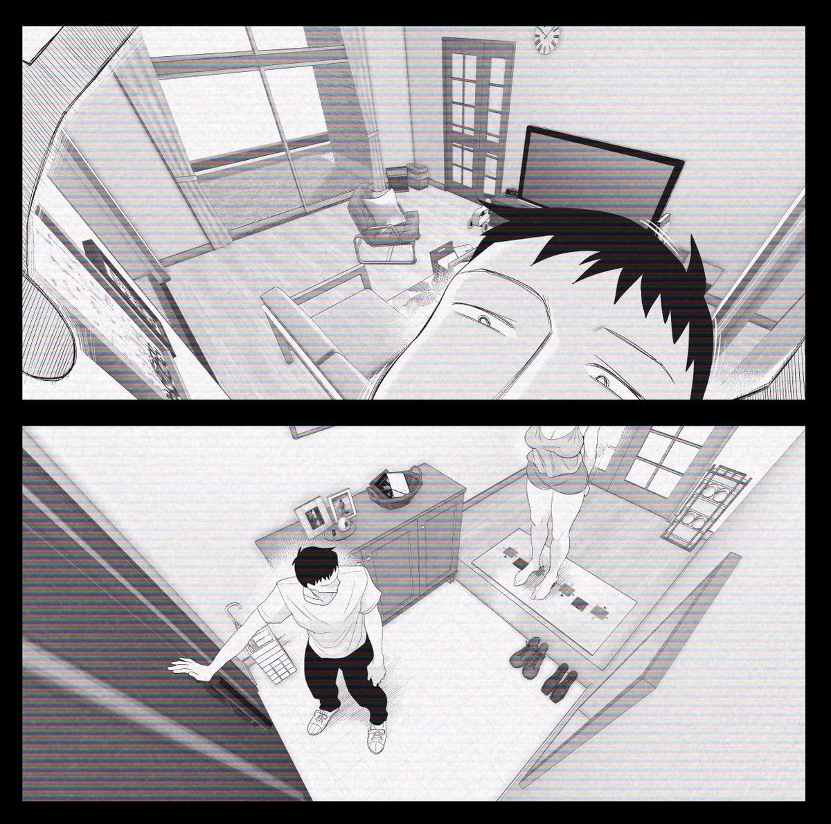 隠しカメラを設置して家を出る夫。このあと間男がやってきます。 