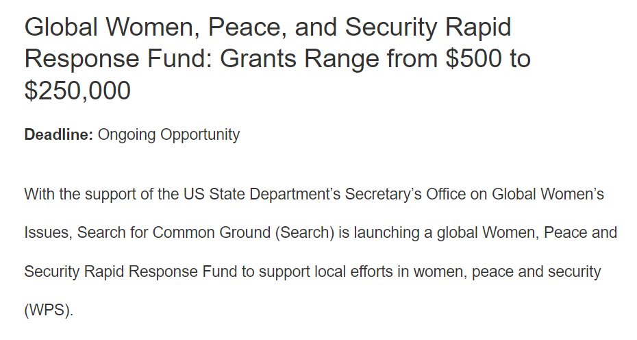 1/📢Opportunity Alert! #FeministFriday 🚀For women-led & women-serving organizations focused on #WPS. The SHE WINS Rapid Response Fund welcomes you to apply for funding up to $250,000 to support local efforts in Women, Peace & Security. Application :👇 sfcg.org/she-wins/apply…