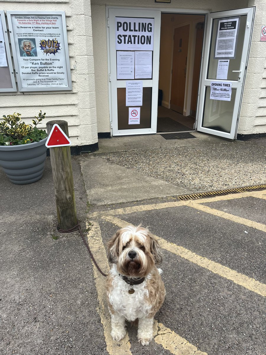 Douglas’s first vote outside of London #dogsatpollingstations