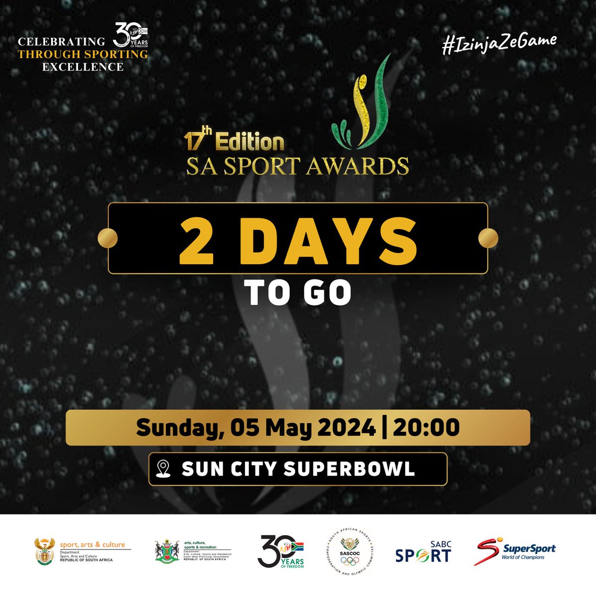 The wait is almost over!💥 Only 2 days to go until the South African Sport Awards! Who will be crowned the champions of SA sports? Share your picks and let's hype up the anticipation!〽️💥

 #SASA17edition

 #IzinjaZeGame