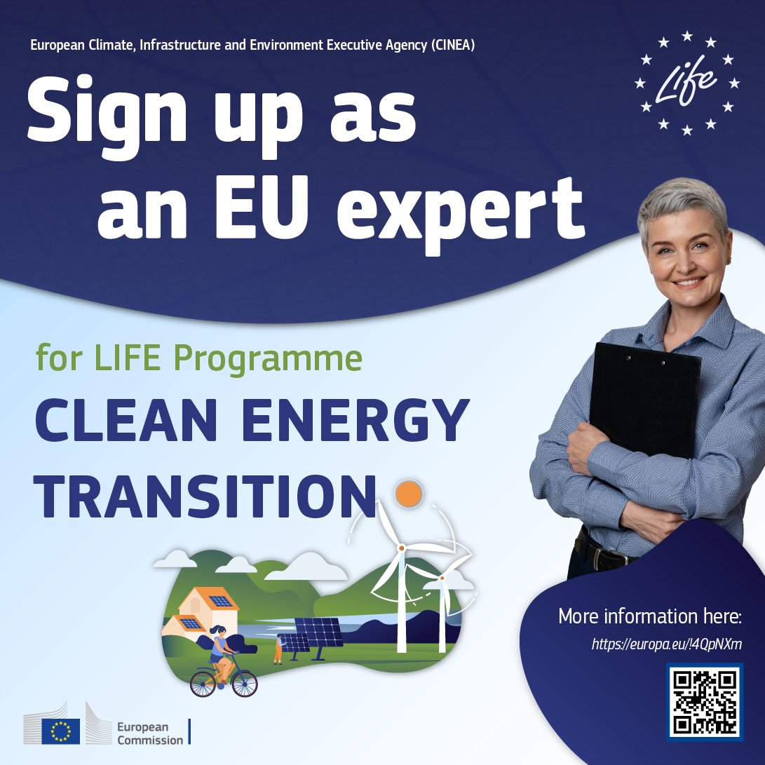 We need YOU! Calling on all experts passionate about Clean #EnergyTransition to evaluate #LIFEProgramme innovative proposals! 👉Are you knowledgeable in renewables and/or #EnergyEfficiency? Sign up here: europa.eu/!t6hgmn